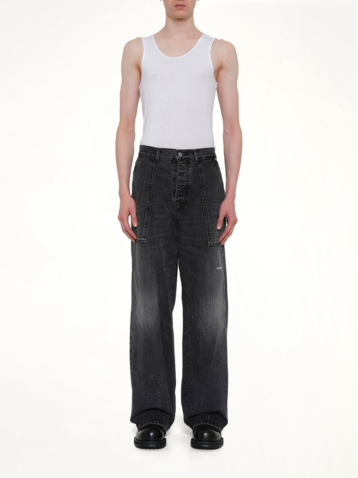 Distressed Cargo Jeans in Black