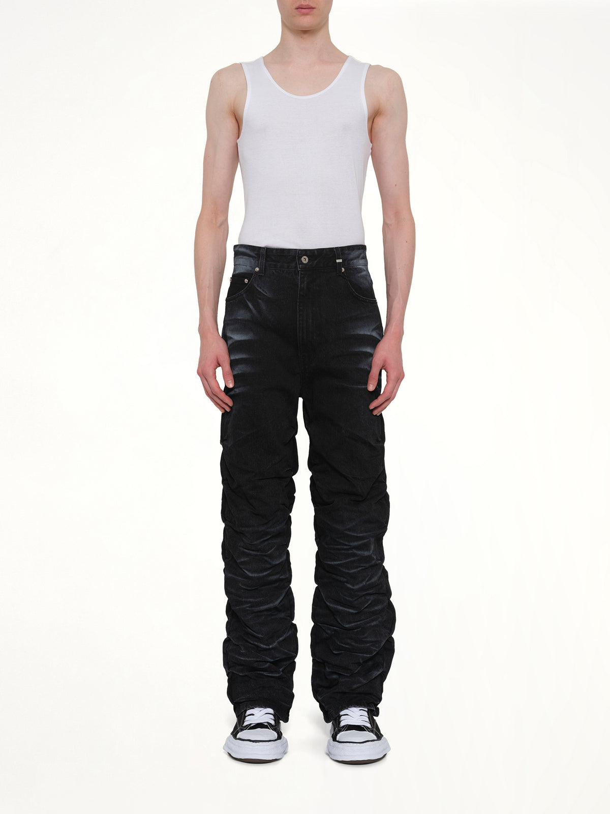 Textured Fold Denim Jeans in Black