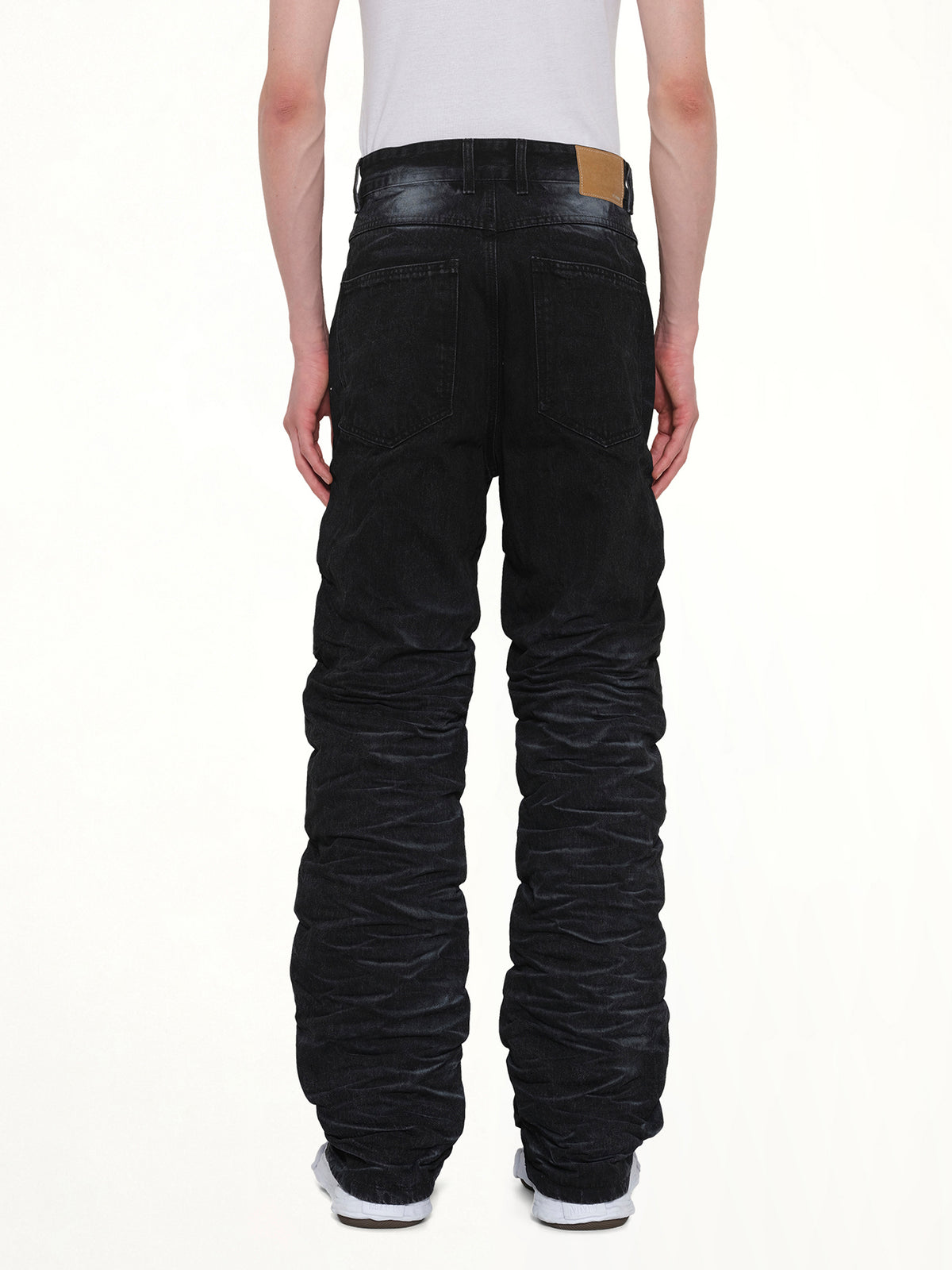 Textured Fold Denim Jeans in Black