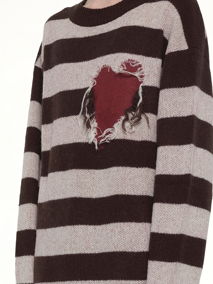 Grunge Stripe Pullover in Brown