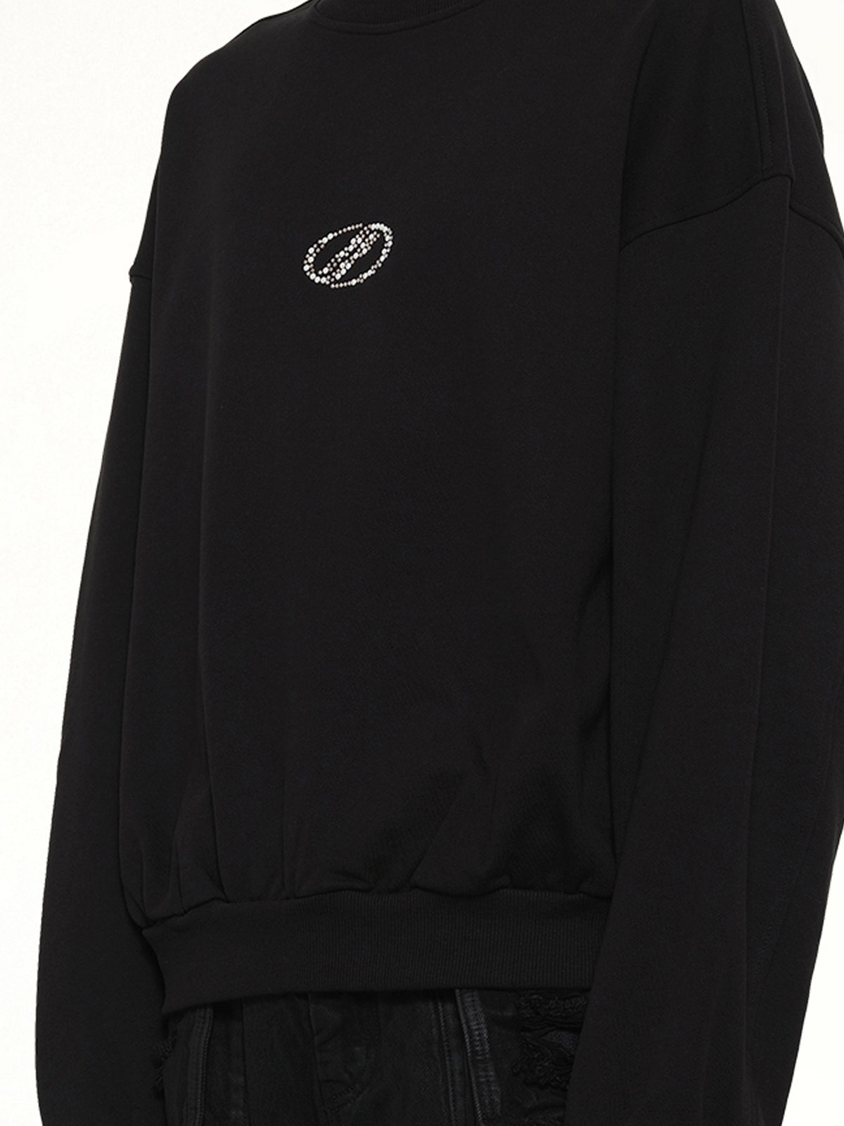 Rhinestone Balloon-Fit Sweatshirt in Black