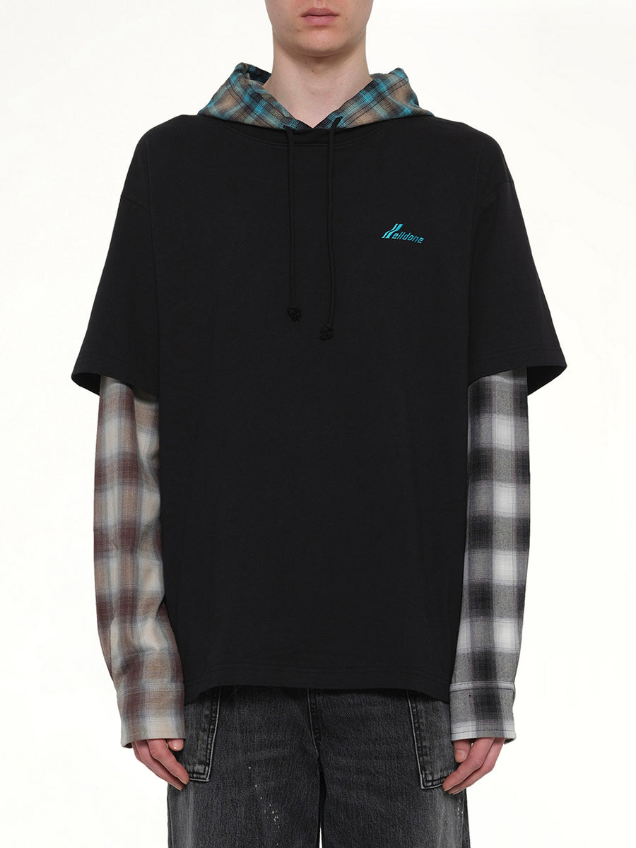 Checkered Patch Long-Sleeved T-Shirt in Black
