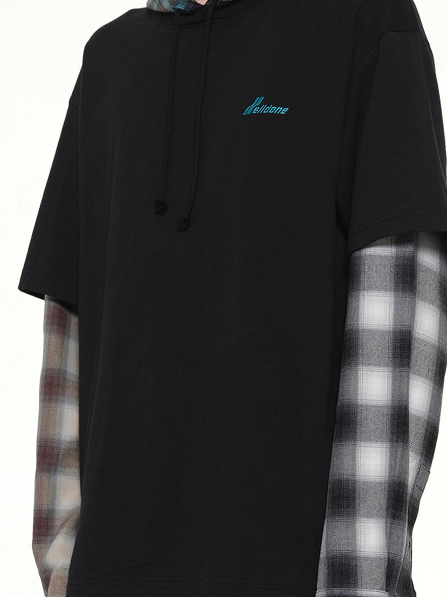 Checkered Patch Long-Sleeved T-Shirt in Black