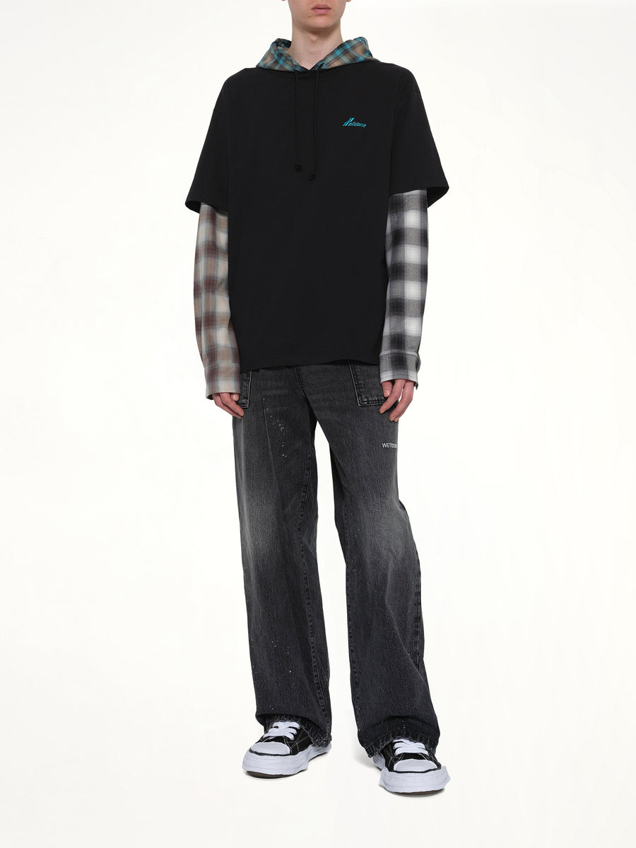 Checkered Patch Long-Sleeved T-Shirt in Black
