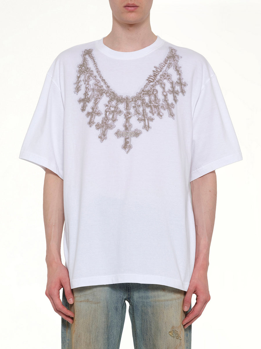 Cross Necklace T-Shirt in White