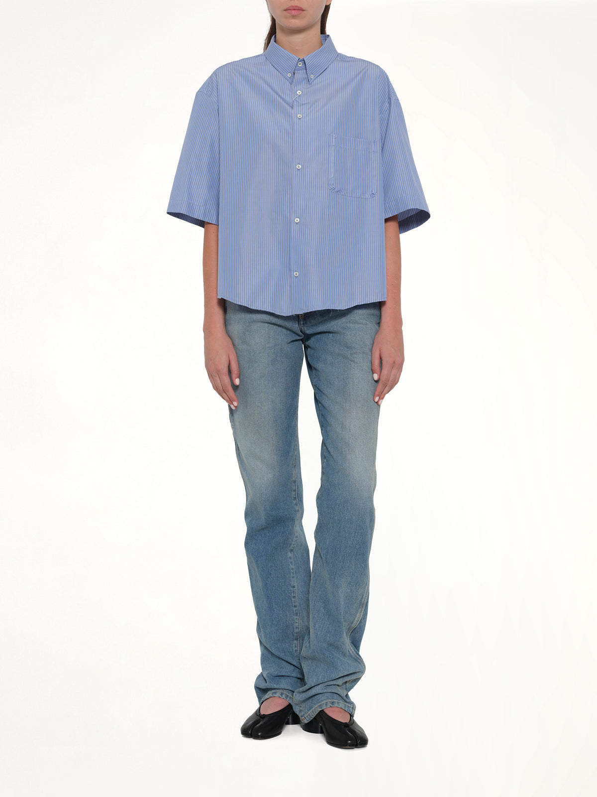 Stripe Short Sleeve Shirt in Blue/Khaki
