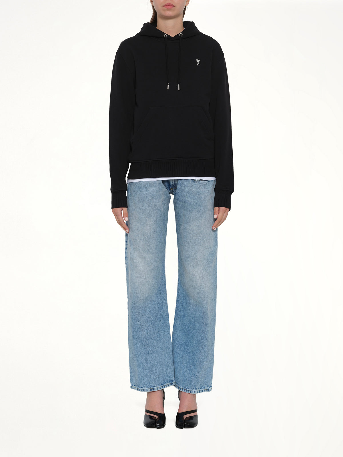 Contrasted Ami De Coeur Hoodie in Black