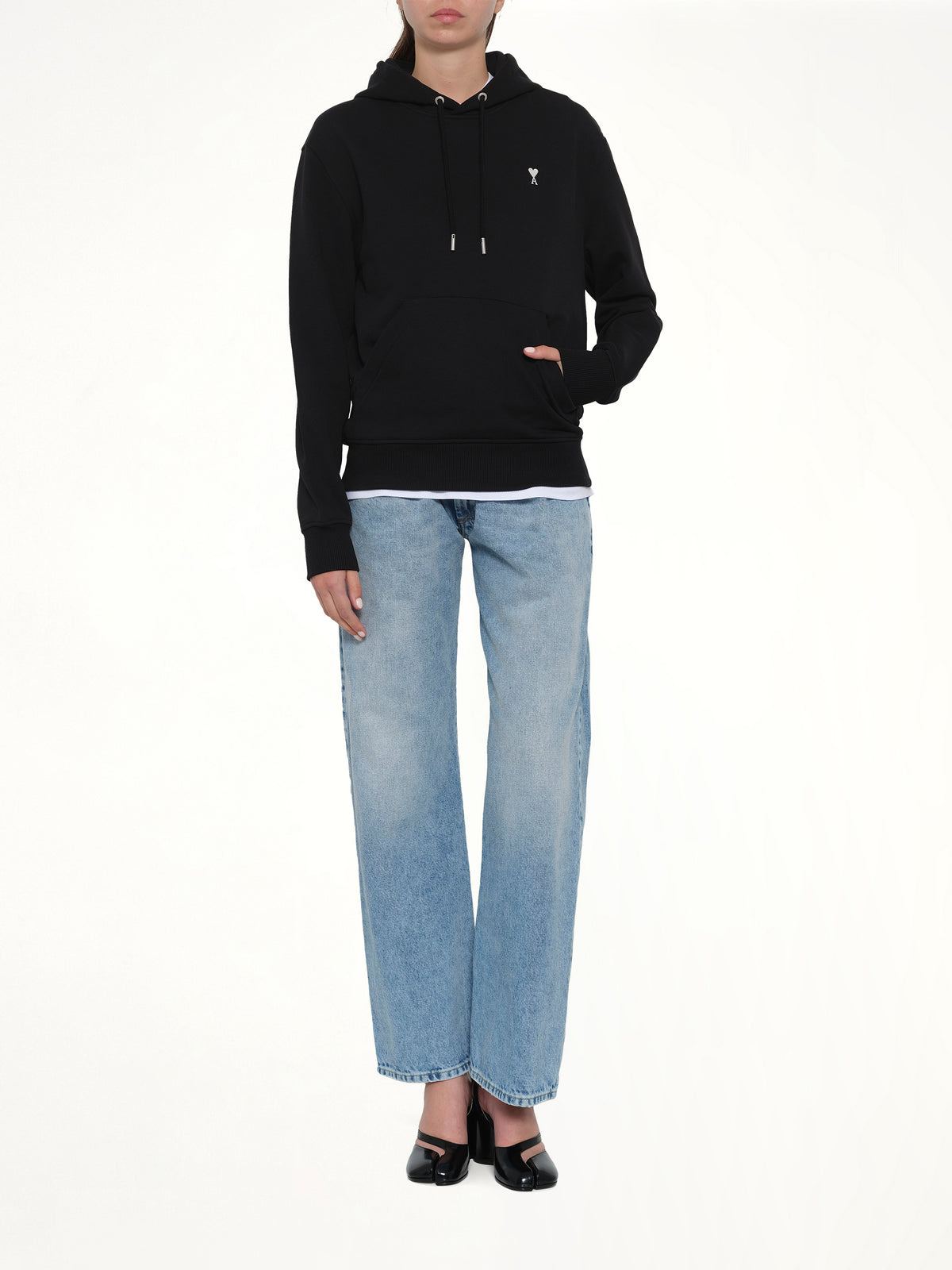 Contrasted Ami De Coeur Hoodie in Black