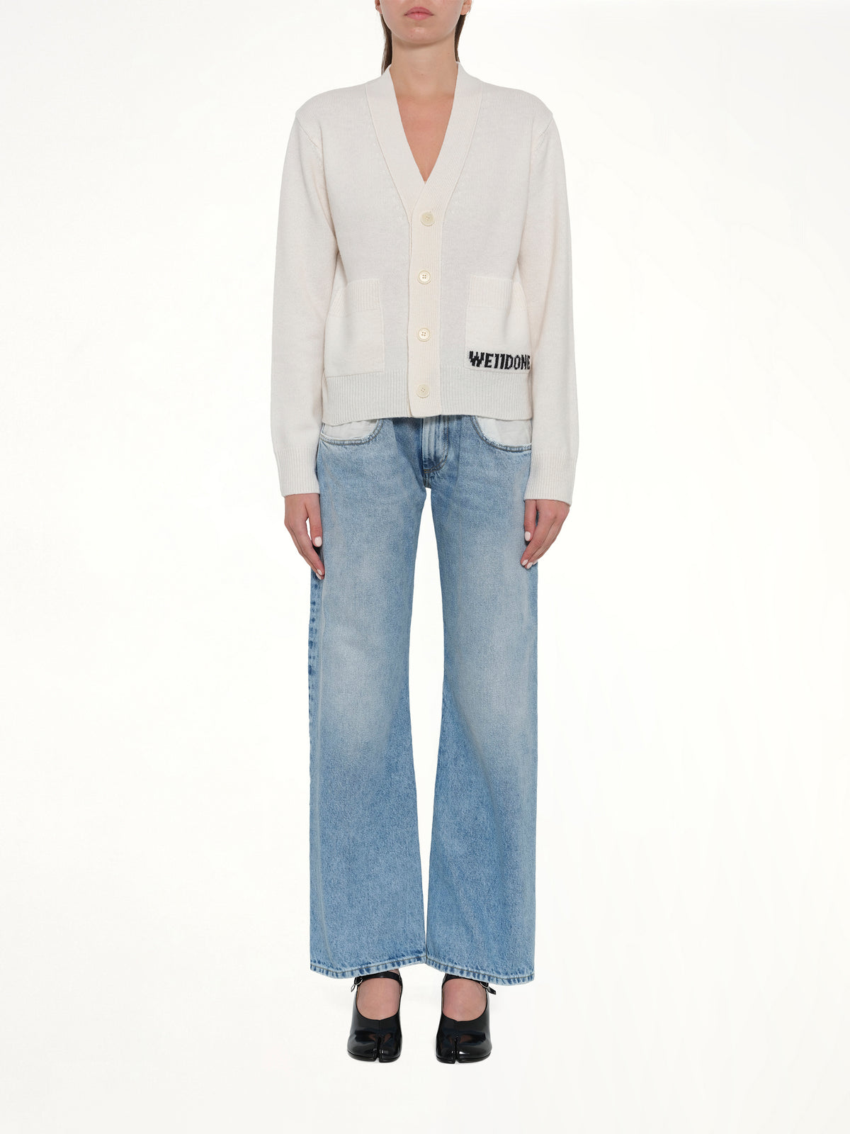 Pocket Logo Knit Cardigan in Ivory