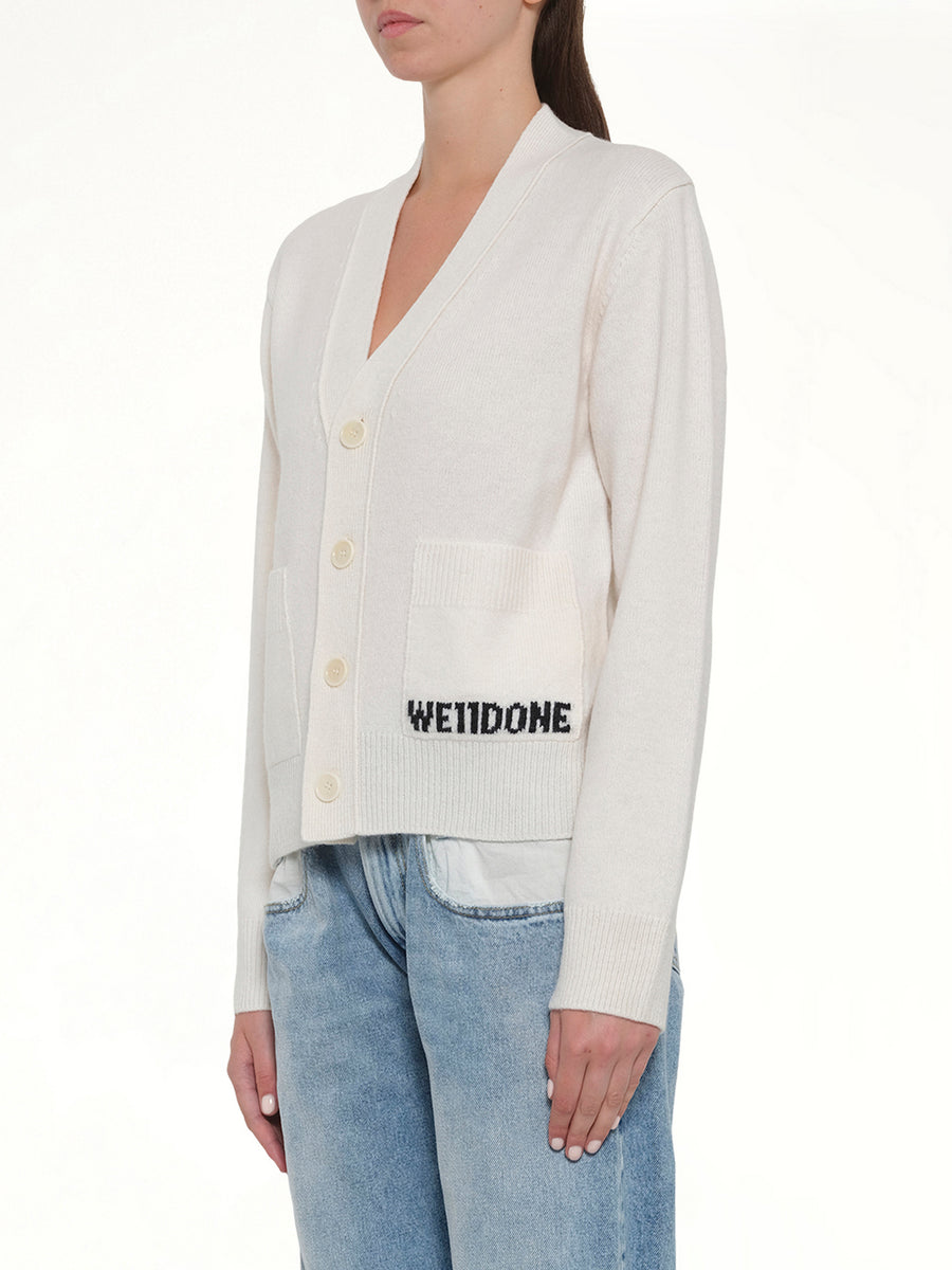 Pocket Logo Knit Cardigan in Ivory