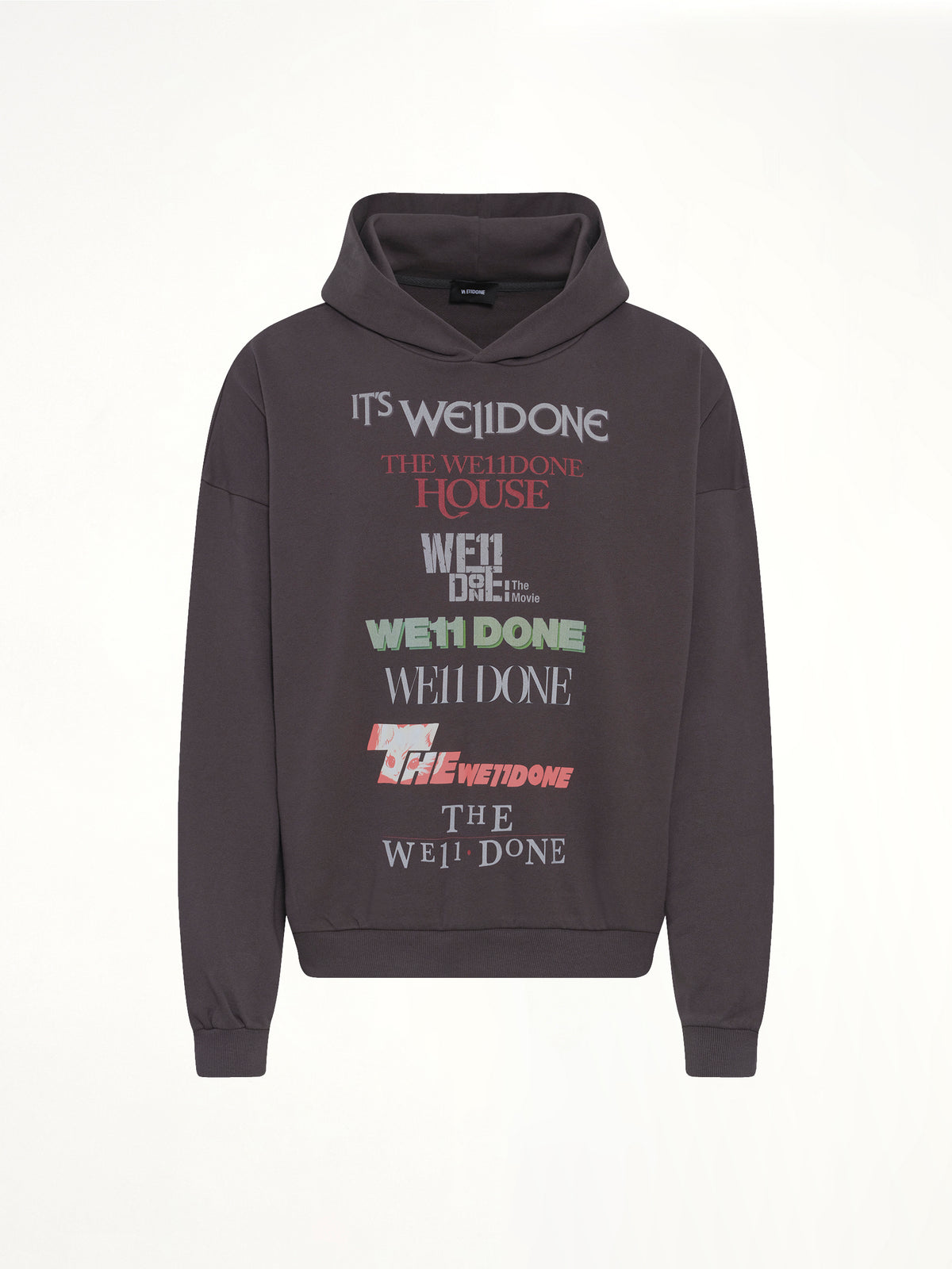 Multi Logo Print Hoodie in Grey
