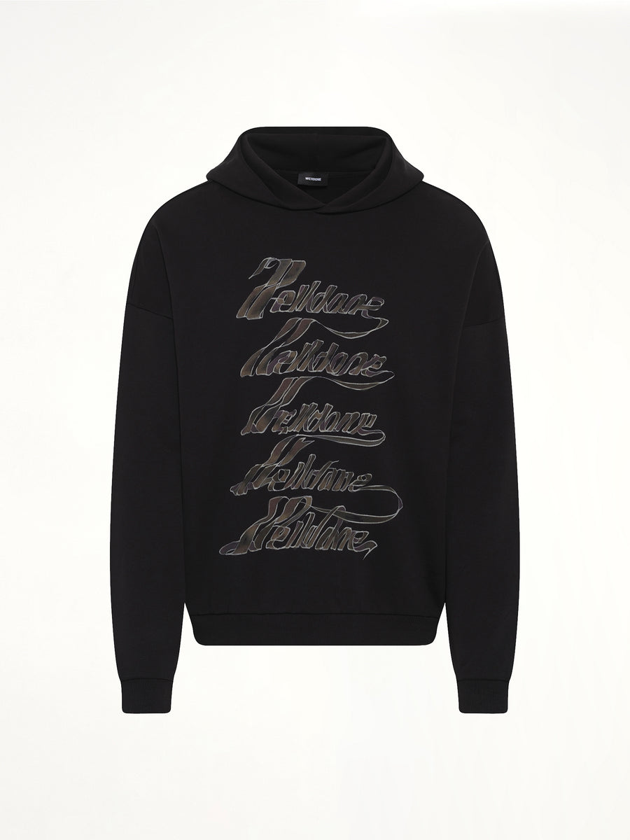 Ribbon Multi-Logo Hoodie in Black