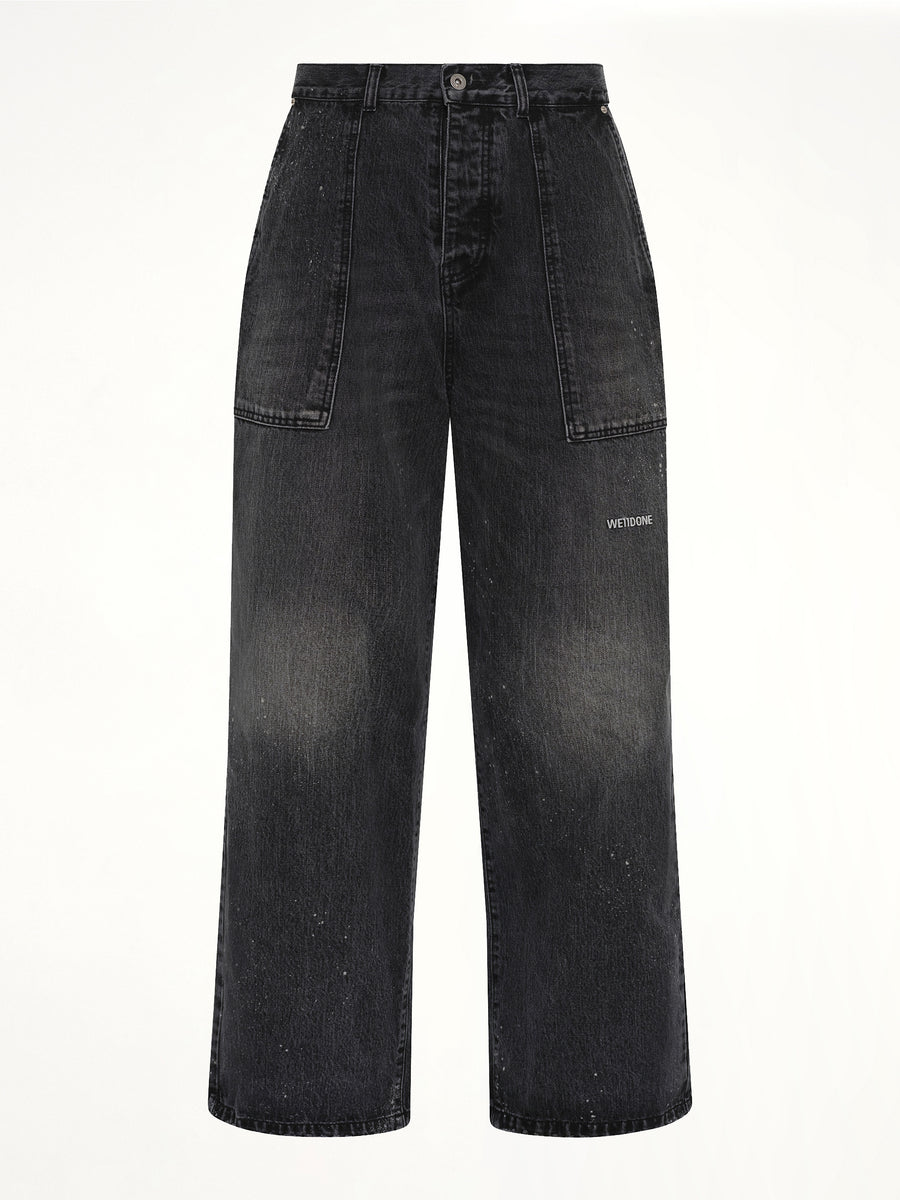 Distressed Cargo Jeans in Black
