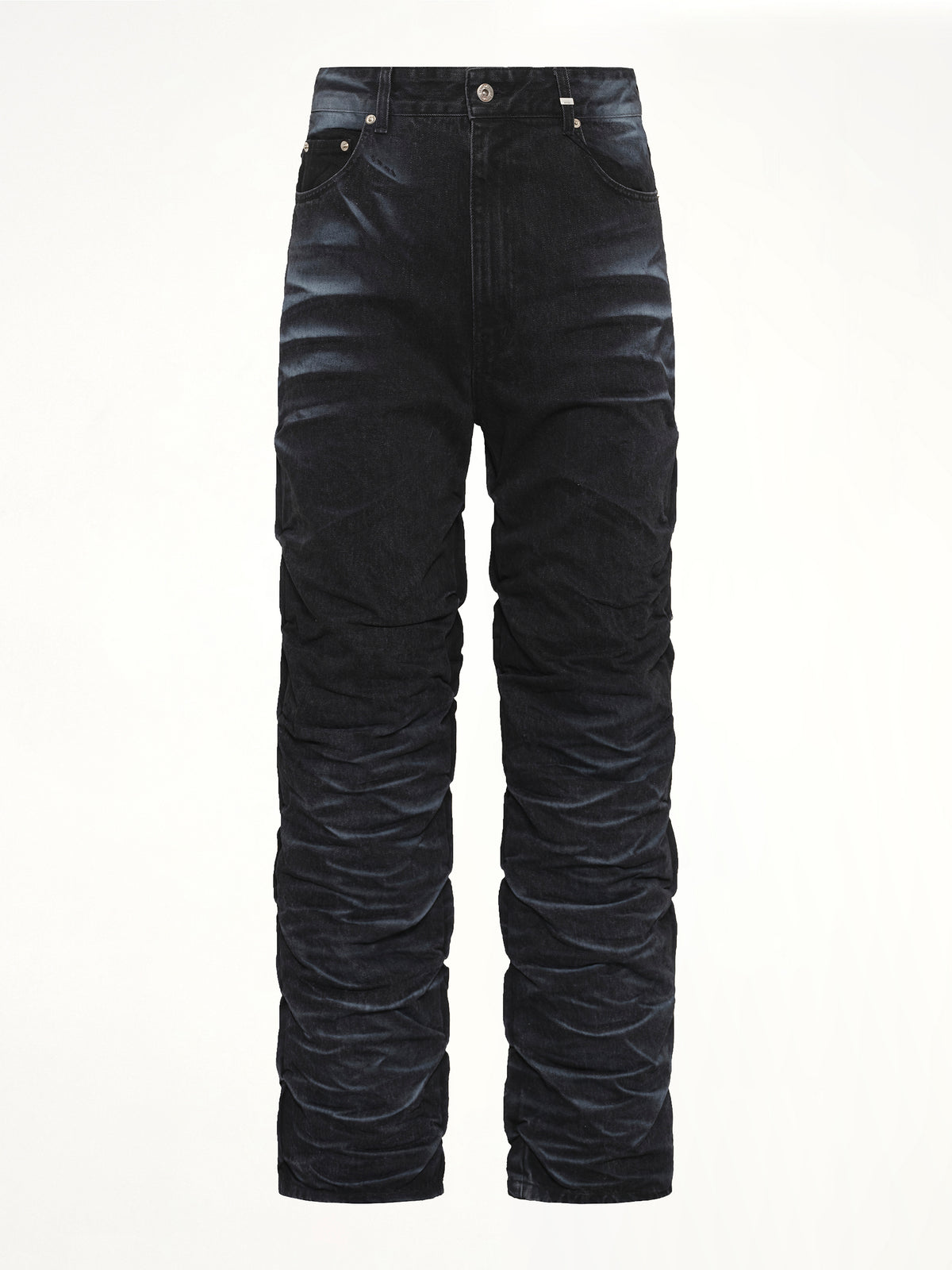 Textured Fold Denim Jeans in Black