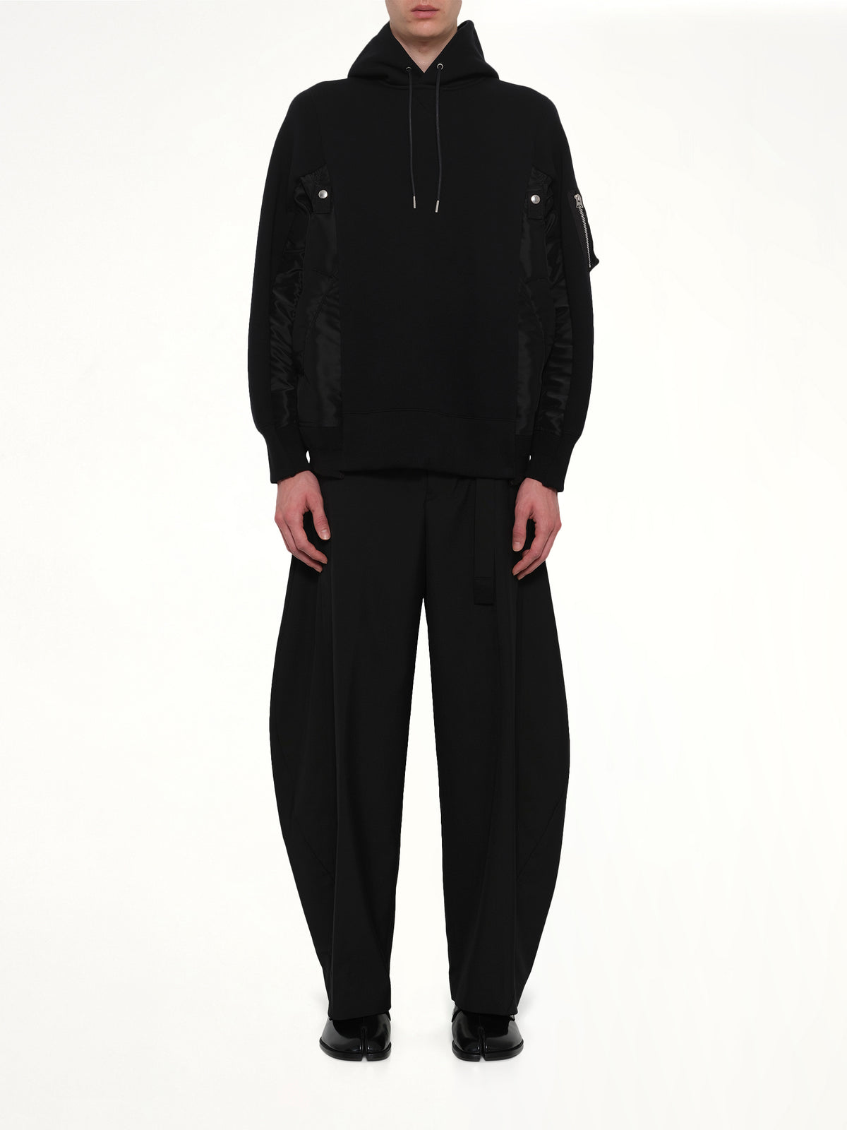 Sponge Sweat x Nylon Twill Hoodie in Black