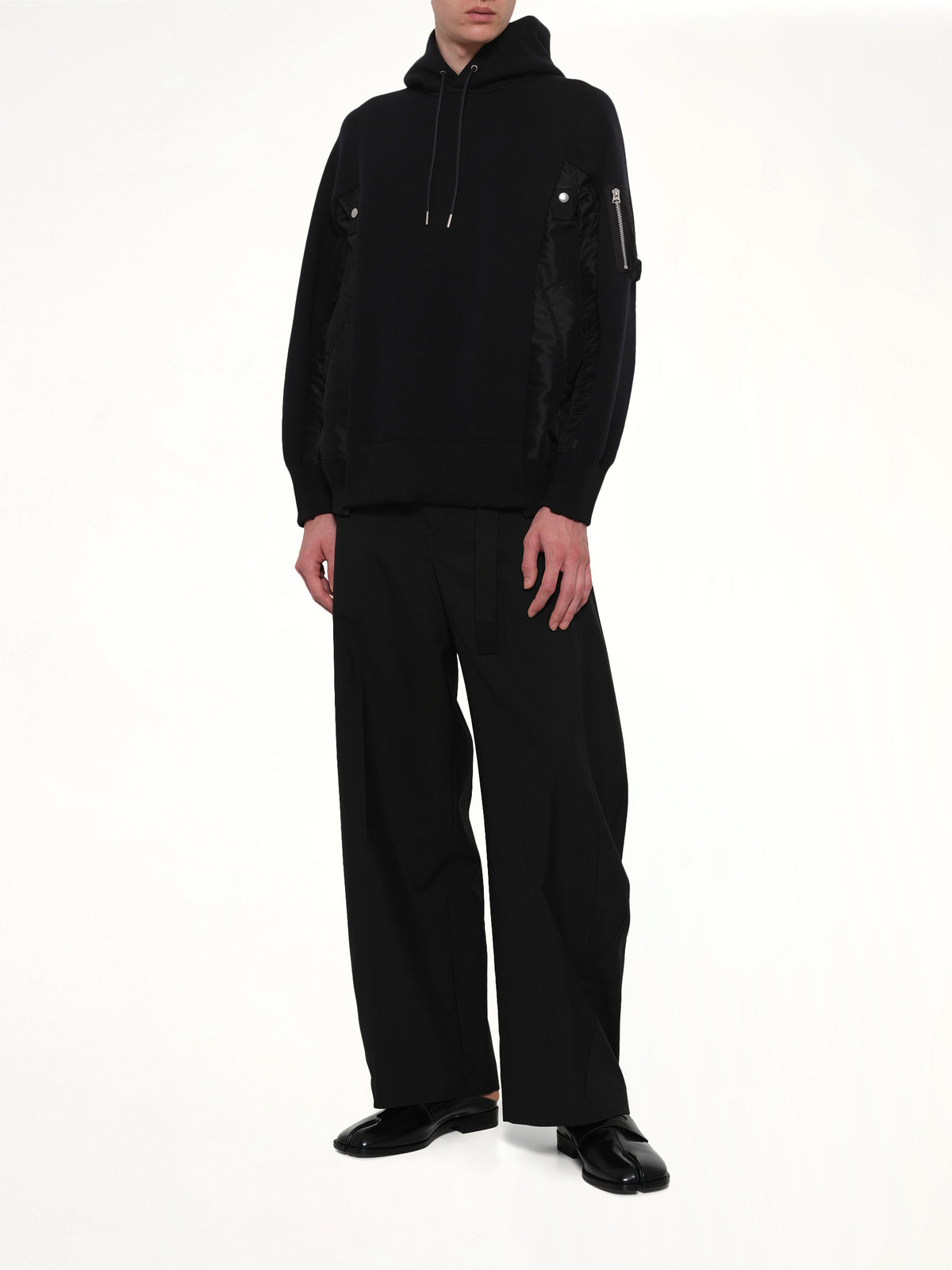 Sponge Sweat x Nylon Twill Hoodie in Black