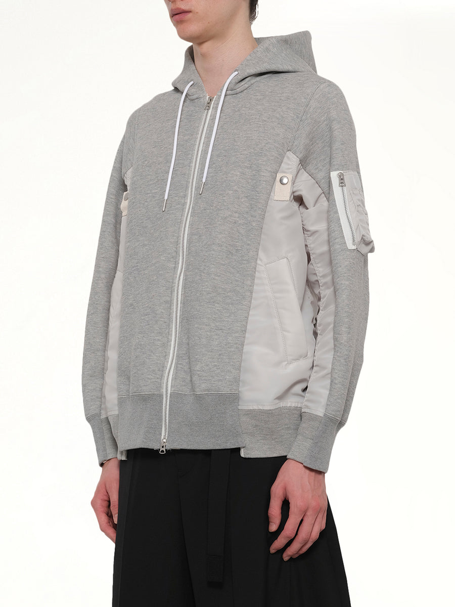 Sponge Sweat x Nylon Twill Hoodie in Light Gray