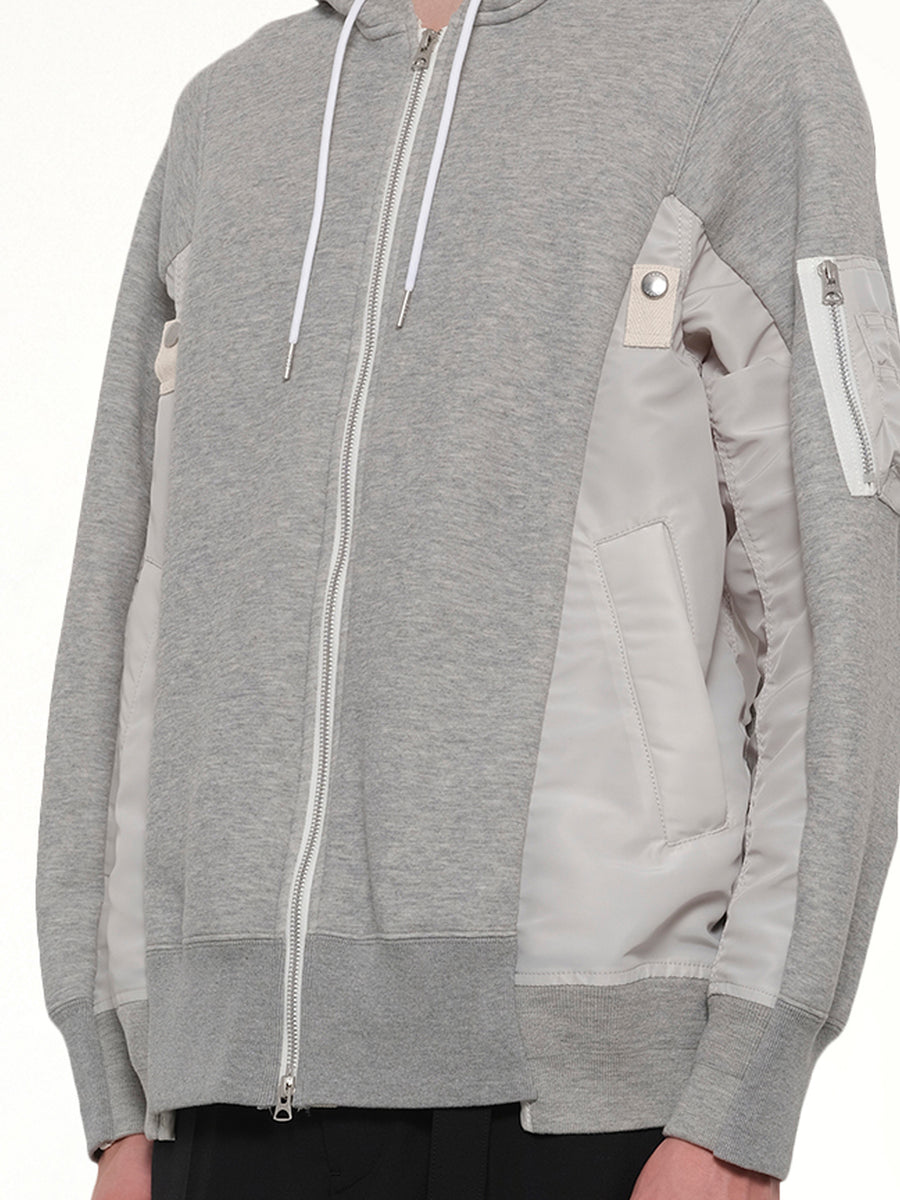 Sponge Sweat x Nylon Twill Hoodie in Light Gray