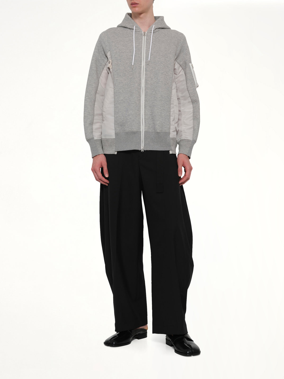 Sponge Sweat x Nylon Twill Hoodie in Light Gray