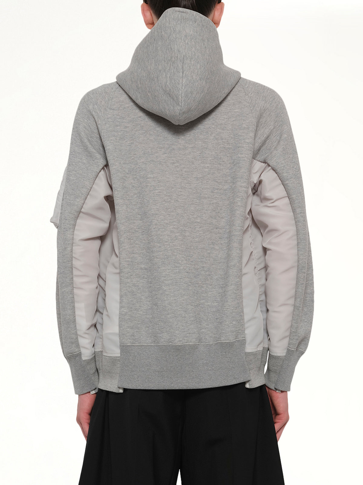 Sponge Sweat x Nylon Twill Hoodie in Light Gray