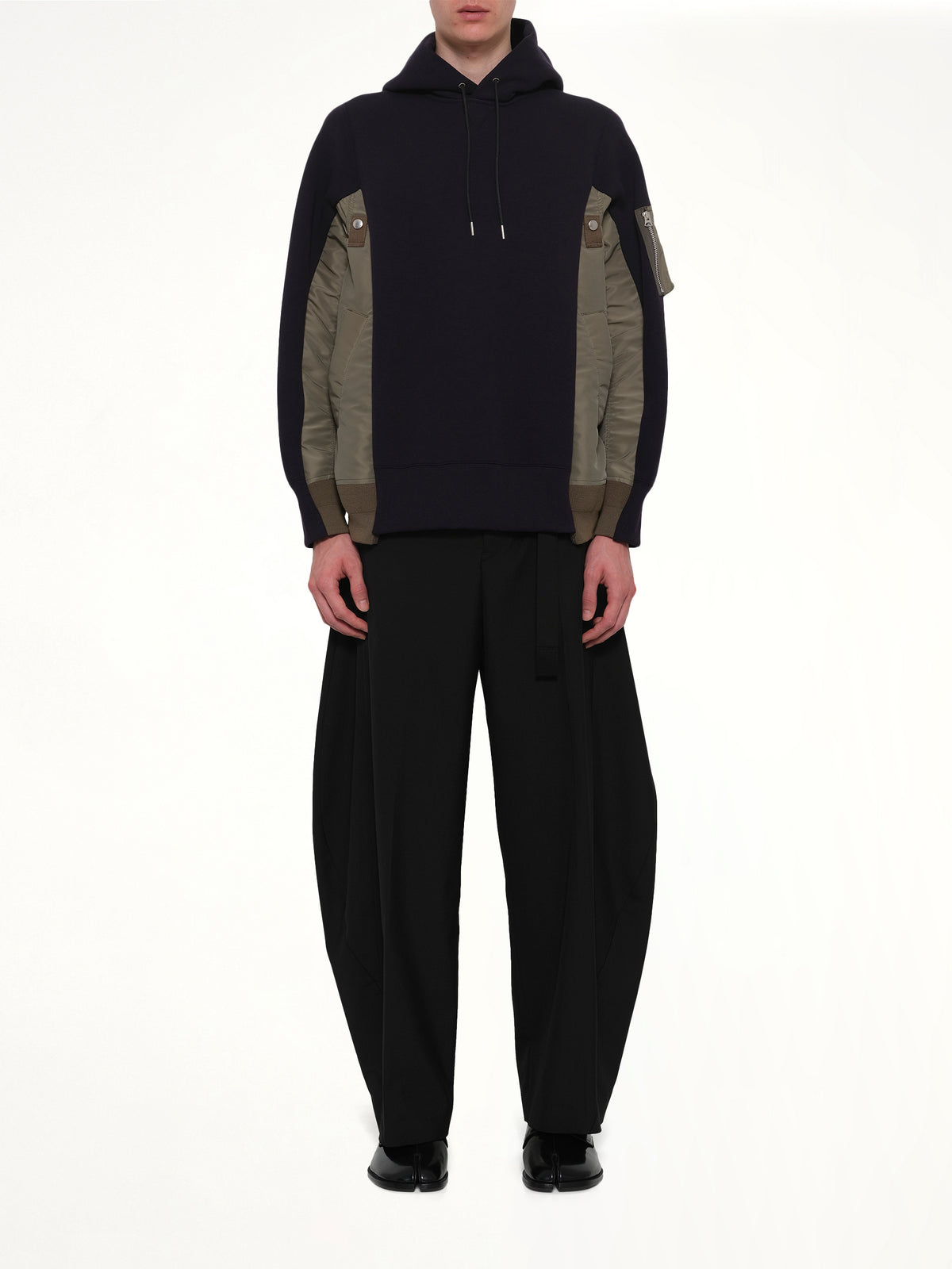 Sponge Sweat x Nylon Twill Hoodie in Navy/Khaki