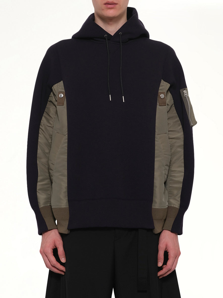 Sponge Sweat x Nylon Twill Hoodie in Navy/Khaki