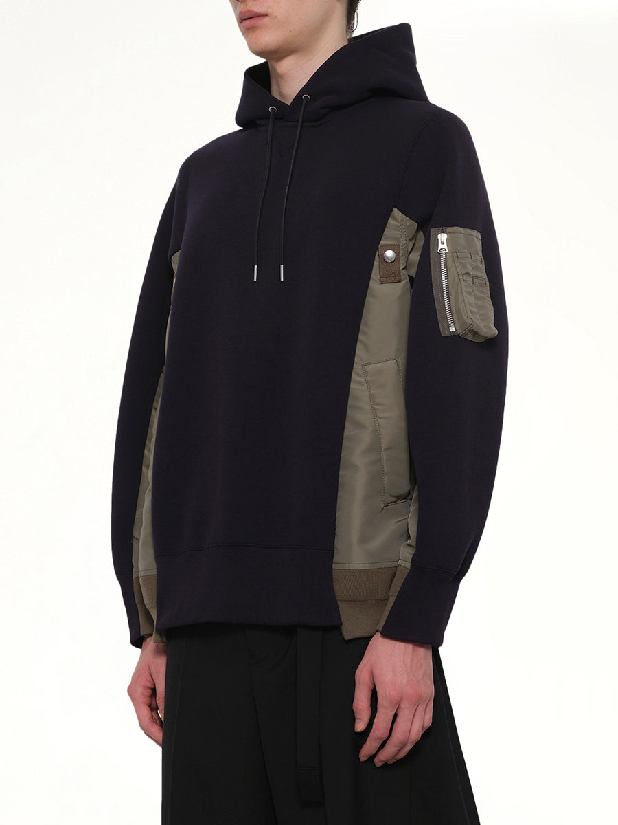 Sponge Sweat x Nylon Twill Hoodie in Navy/Khaki