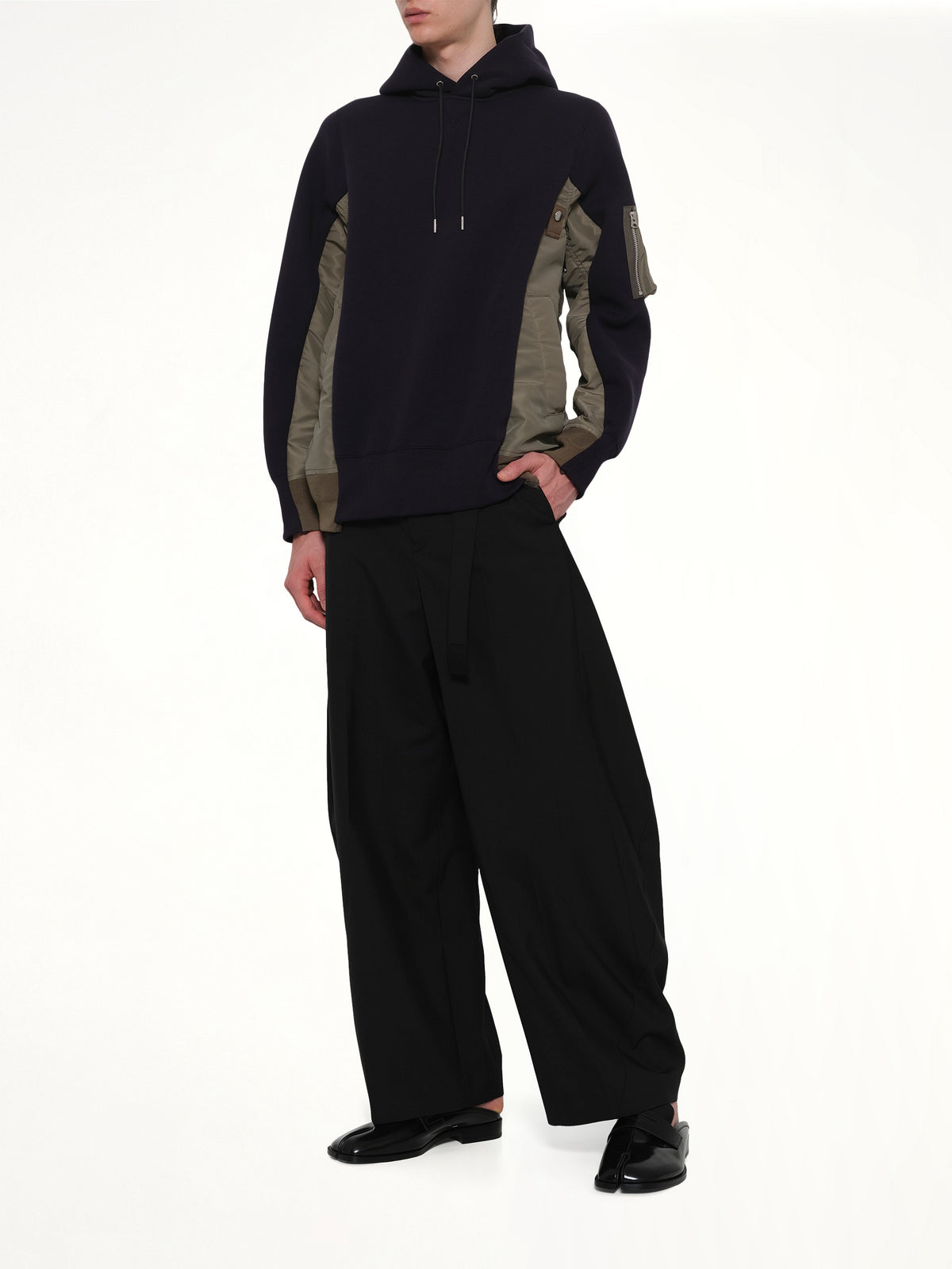 Sponge Sweat x Nylon Twill Hoodie in Navy/Khaki