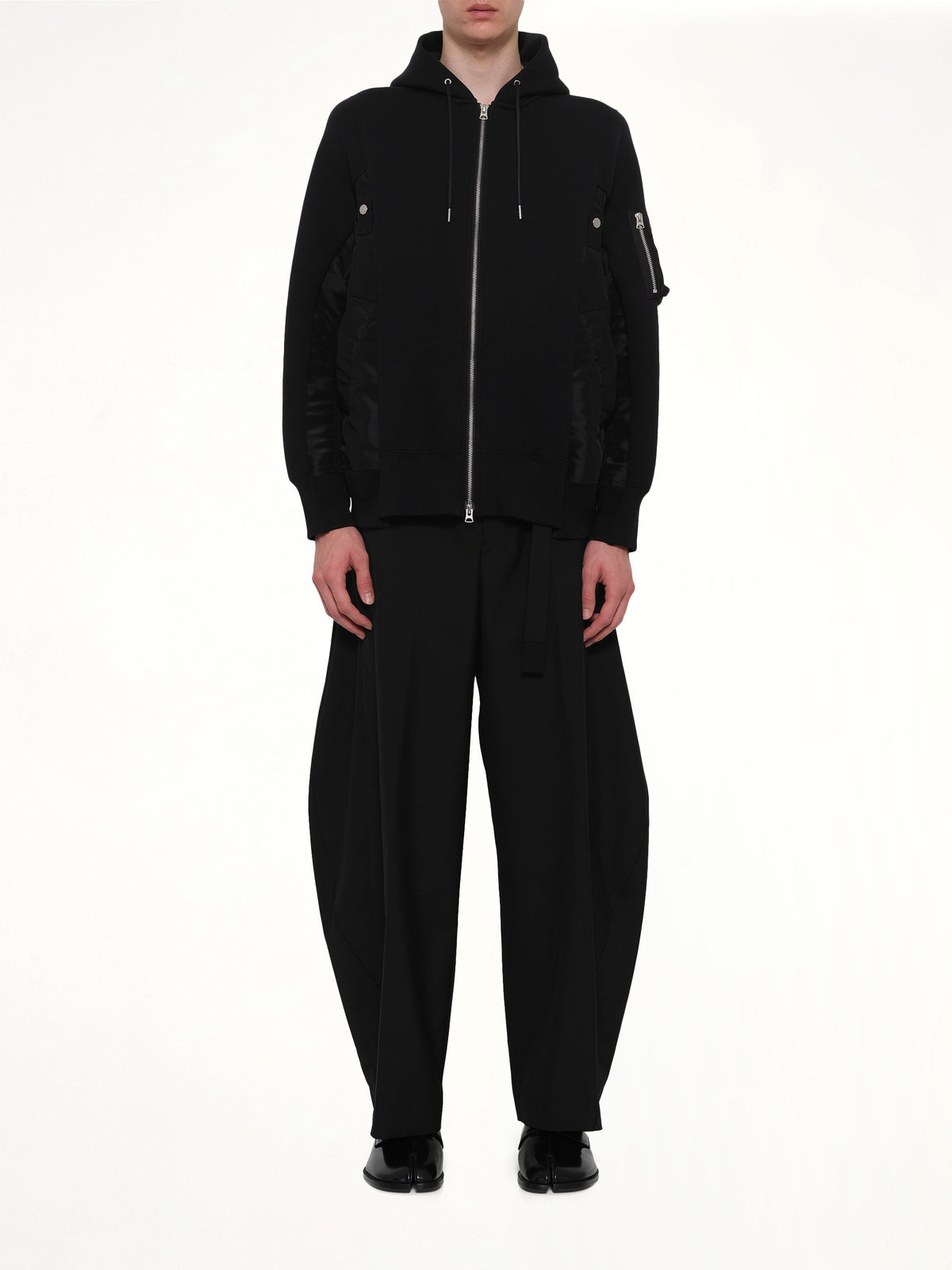 Sponge Sweat x Nylon Twill Zip Hoodie in Black