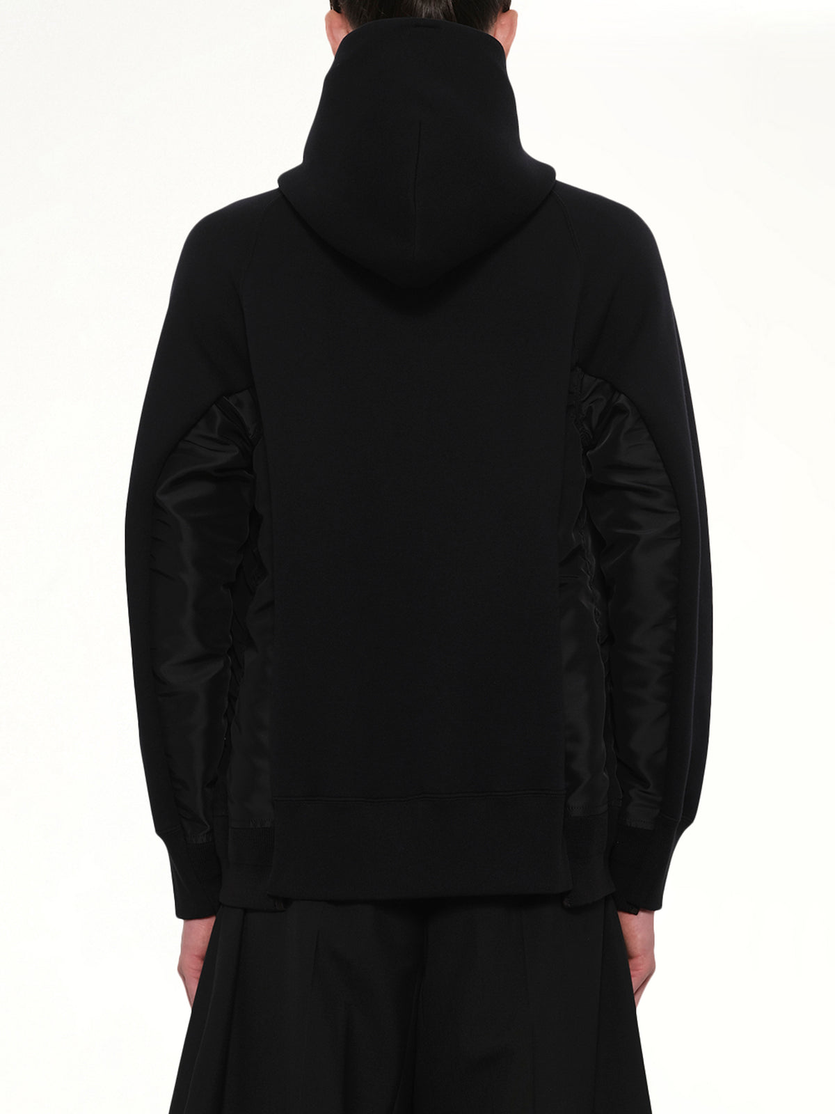 Sponge Sweat x Nylon Twill Zip Hoodie in Black