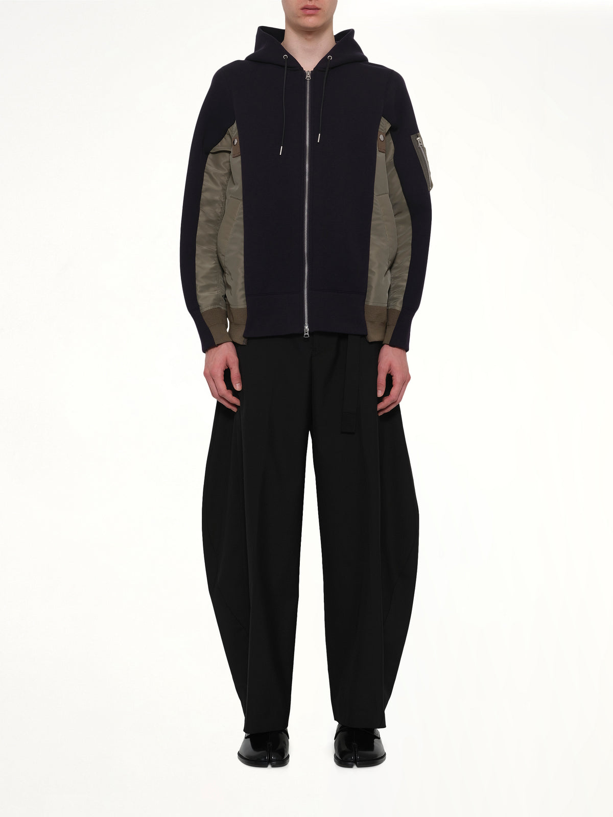 Sponge Sweat x Nylon Twill Zip Hoodie in Navy/Khaki