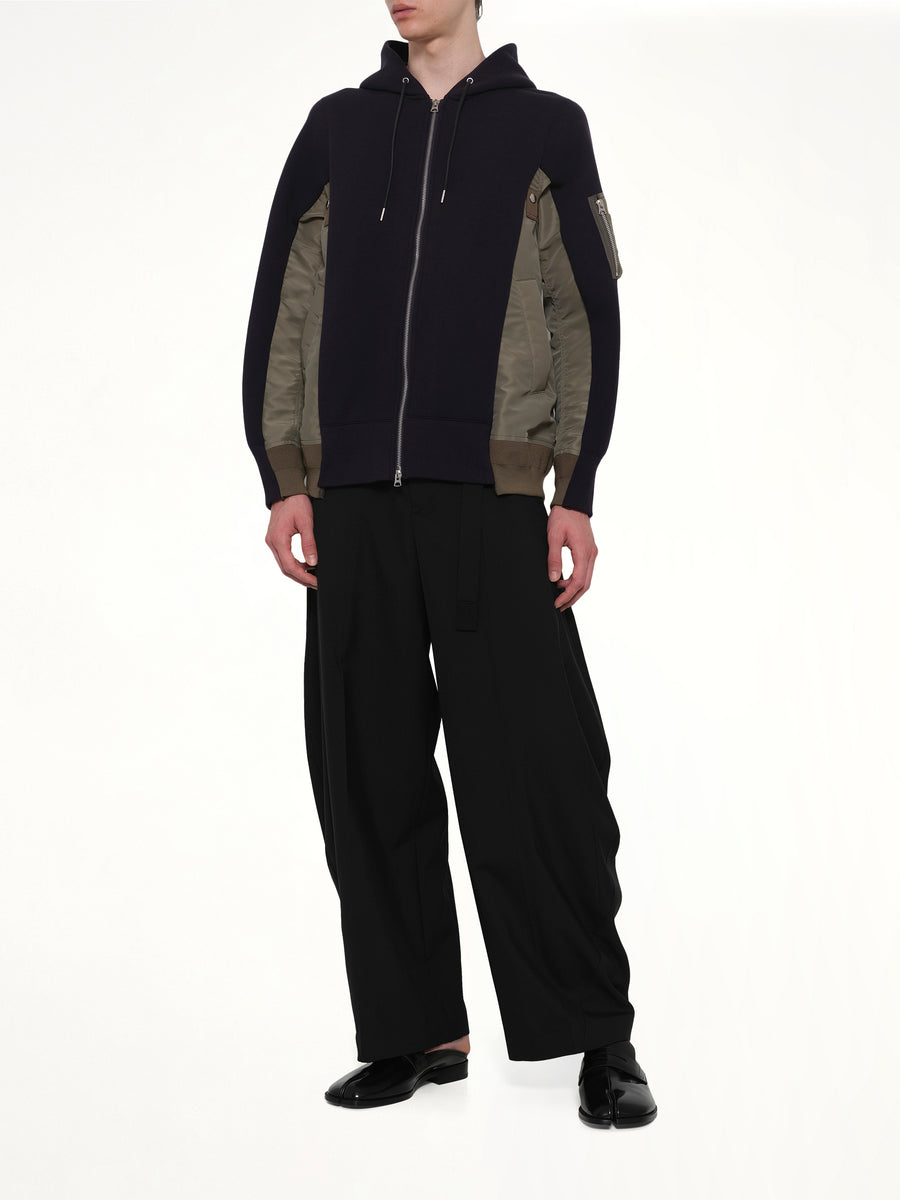 Sponge Sweat x Nylon Twill Zip Hoodie in Navy/Khaki
