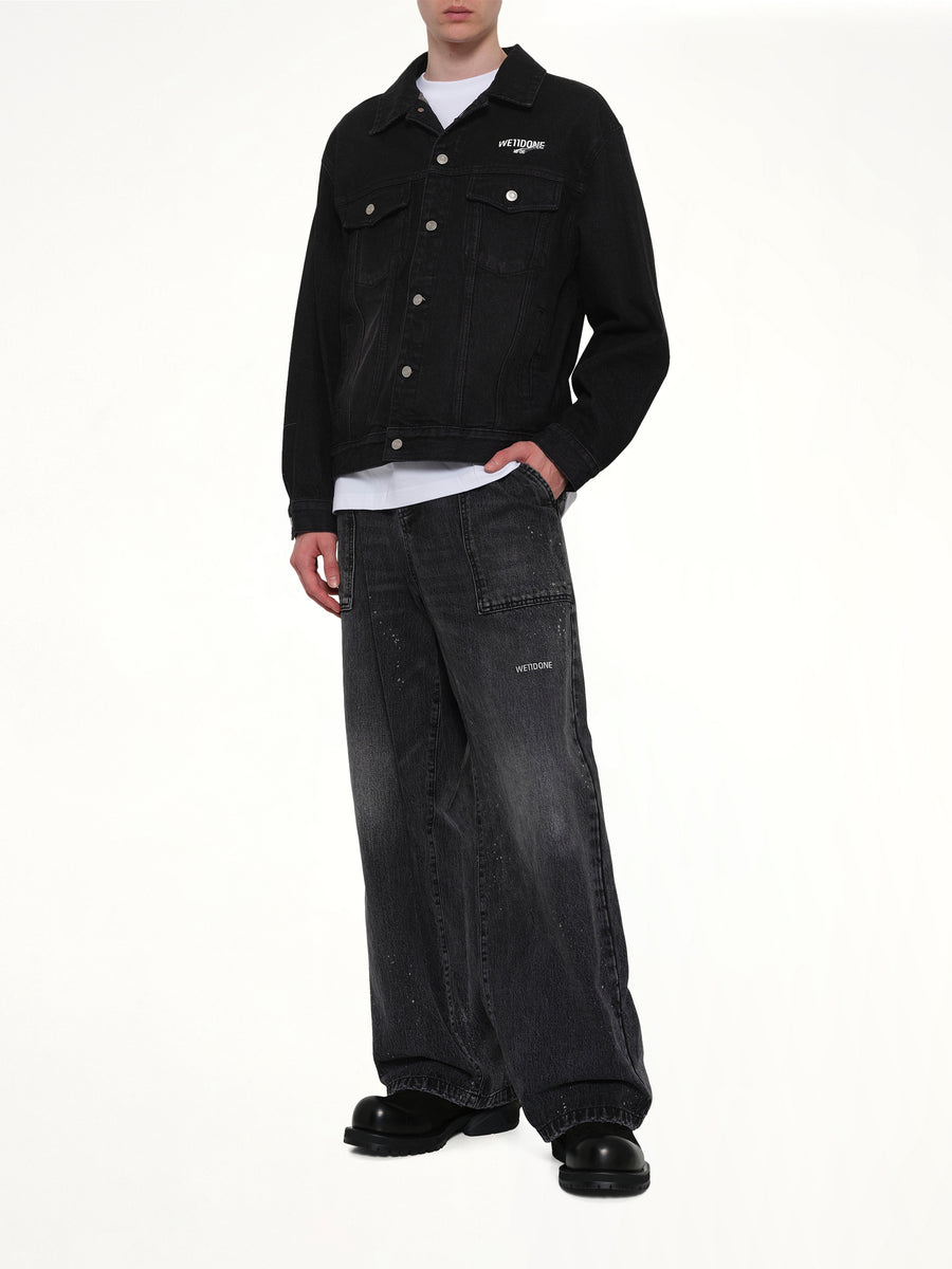 1506 Logo Loose-Fit Denim Trucker Jacket in Black