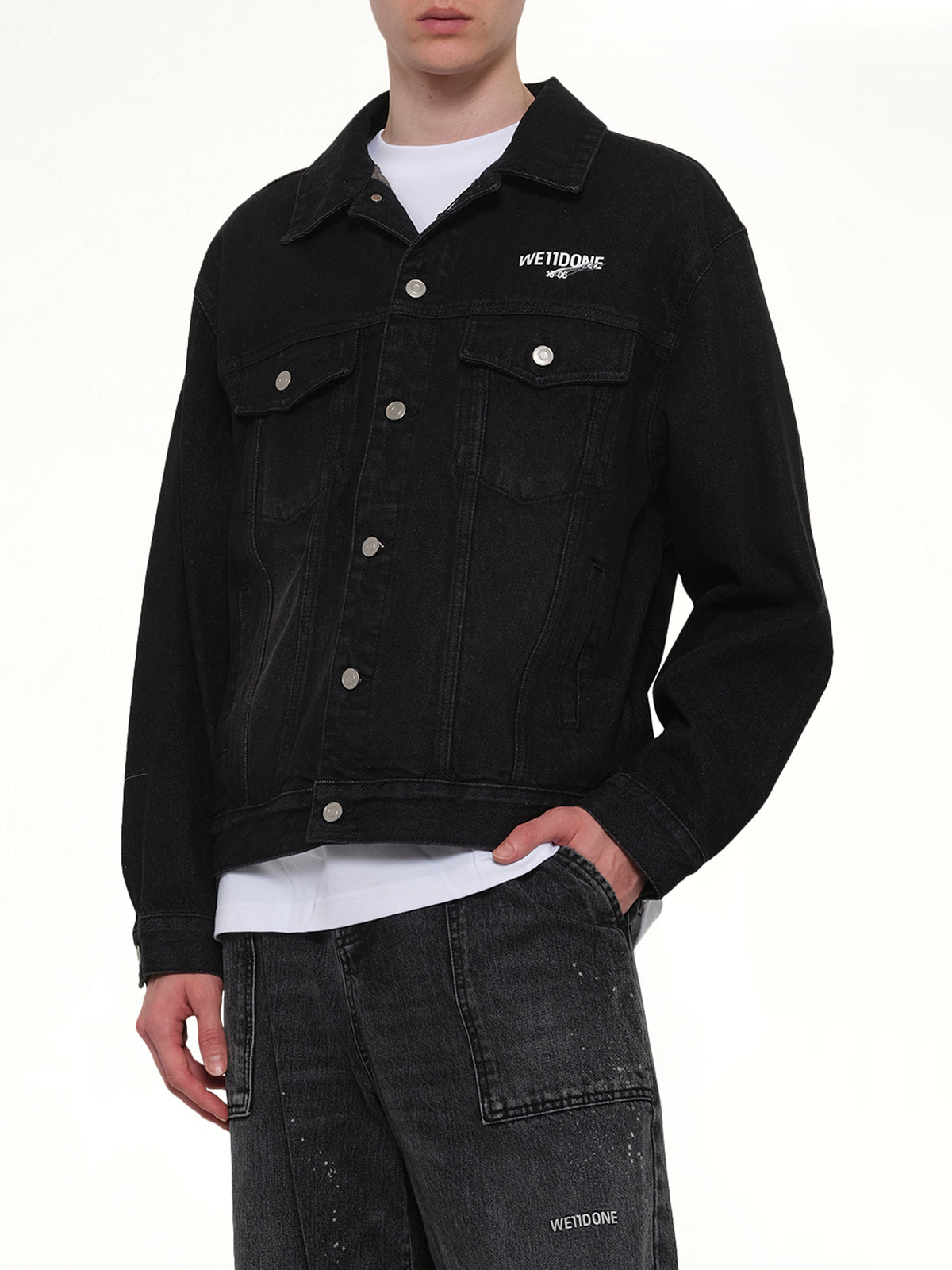 1506 Logo Loose-Fit Denim Trucker Jacket in Black