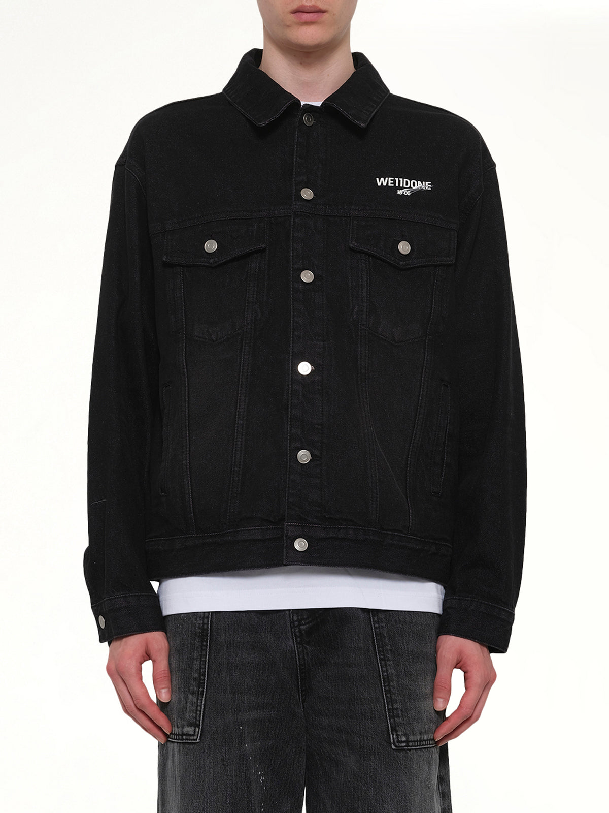 1506 Logo Loose-Fit Denim Trucker Jacket in Black