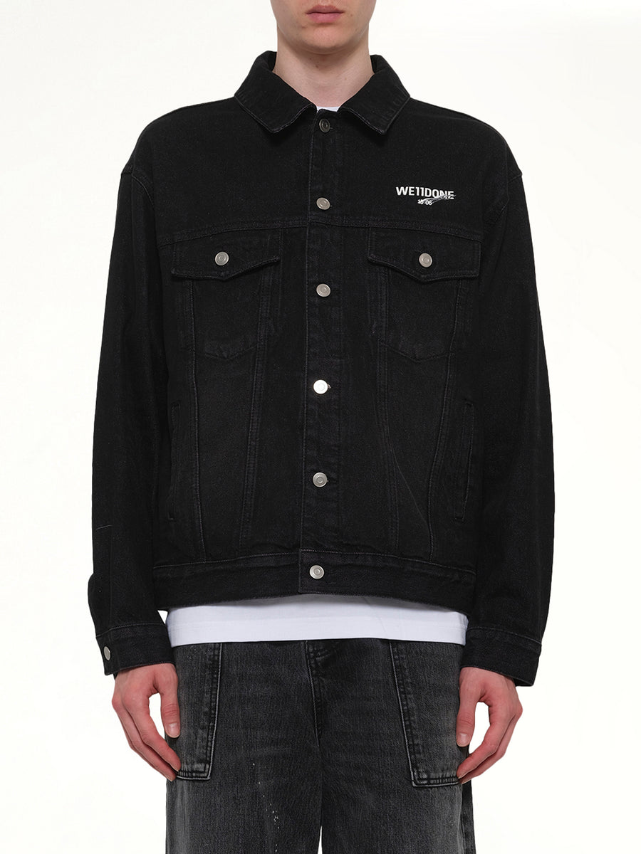 1506 Logo Loose-Fit Denim Trucker Jacket in Black