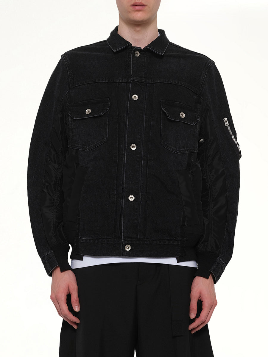 Denim x Nylon Twill Jacket in Black