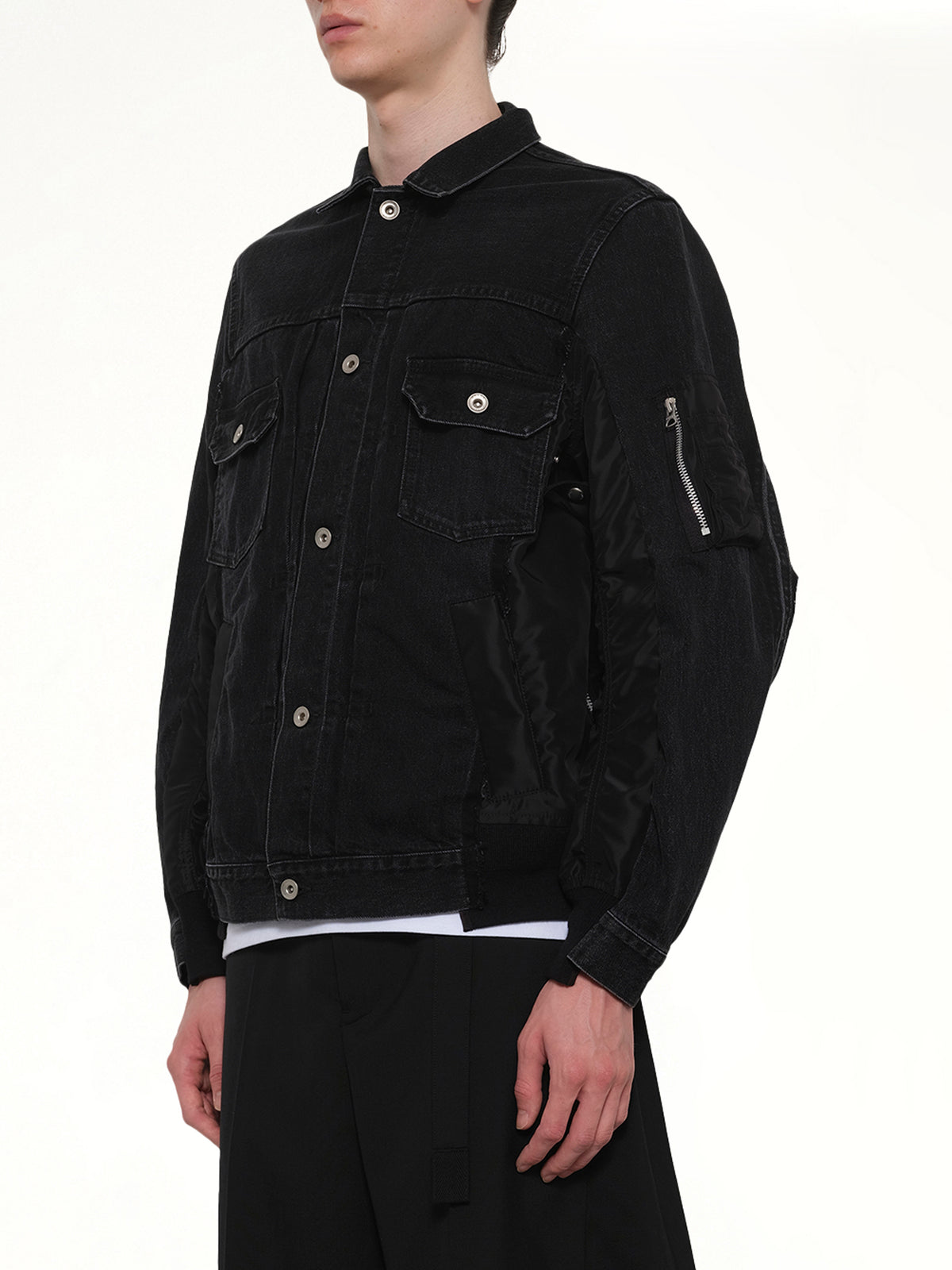 Denim x Nylon Twill Jacket in Black