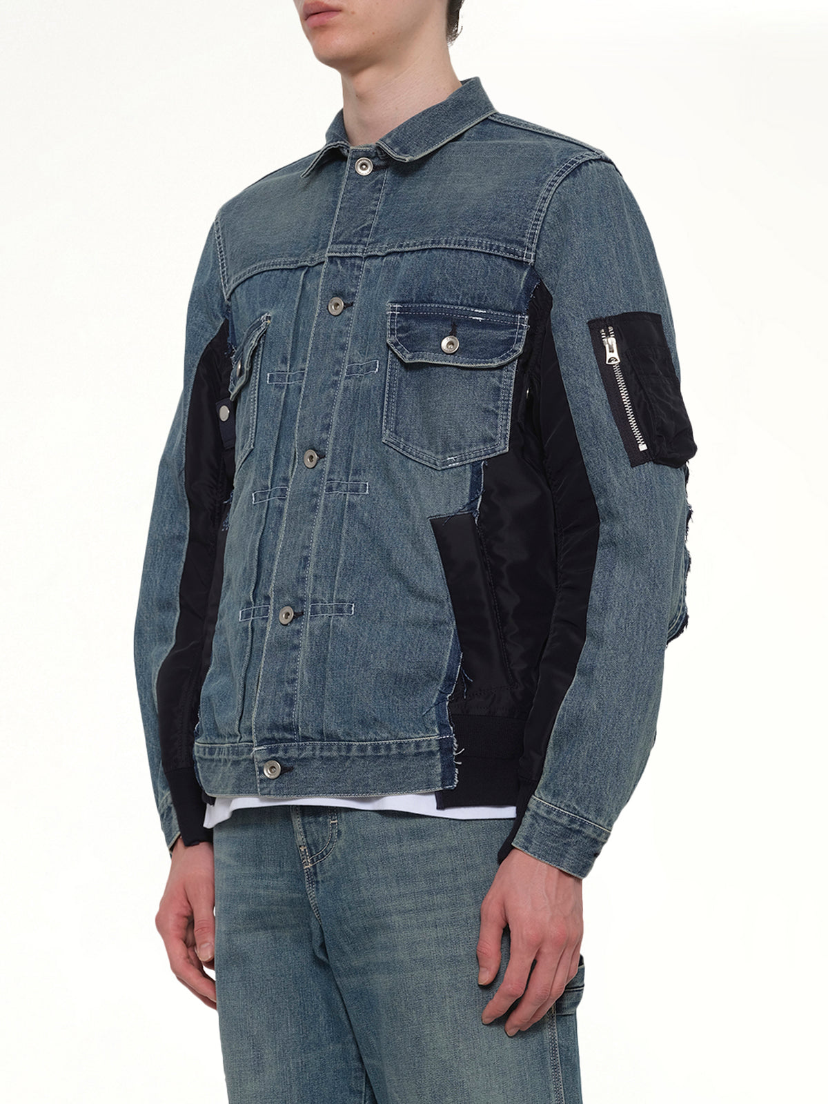 Denim x Nylon Twill Jacket in Light Blue