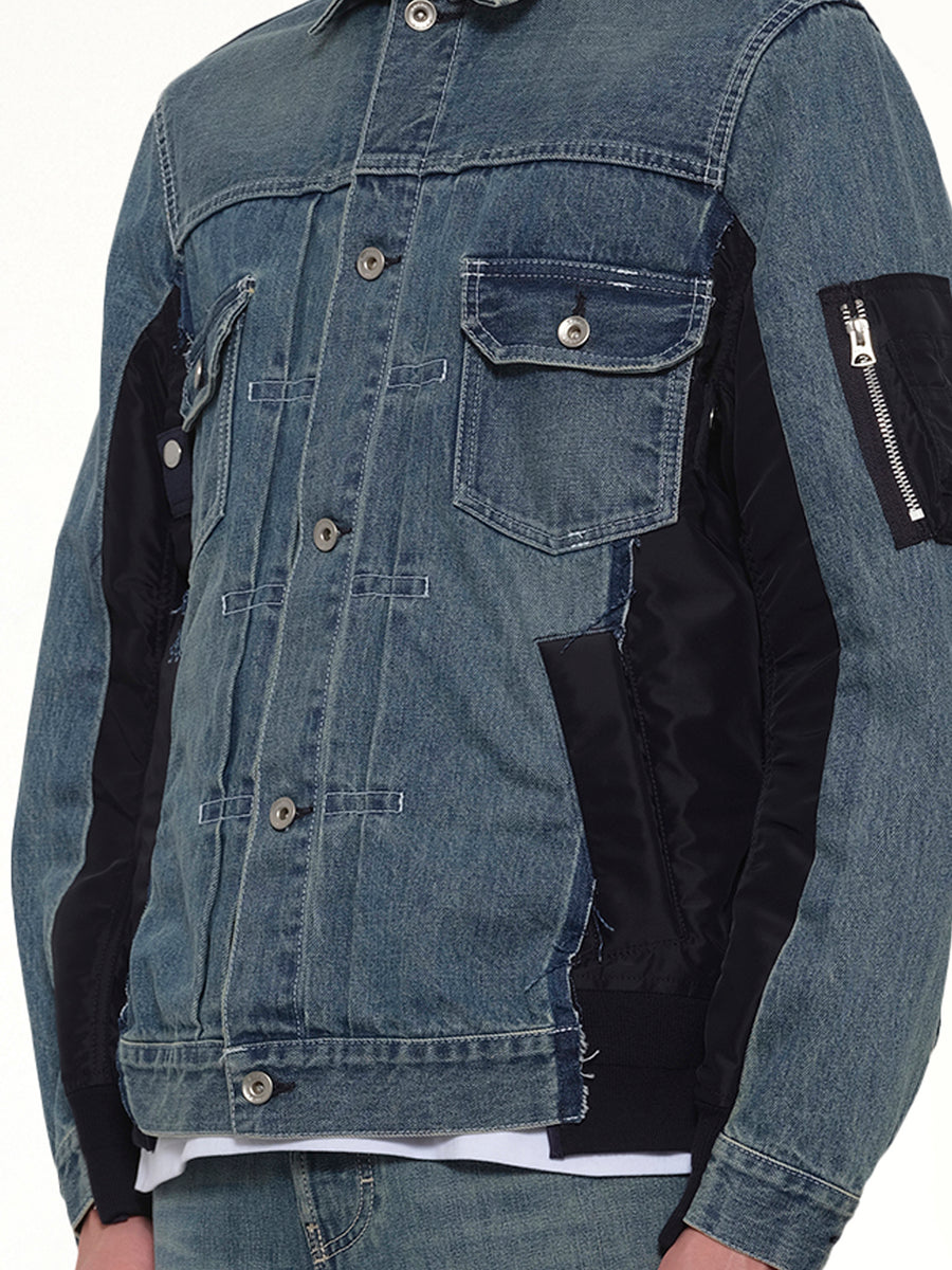 Denim x Nylon Twill Jacket in Light Blue