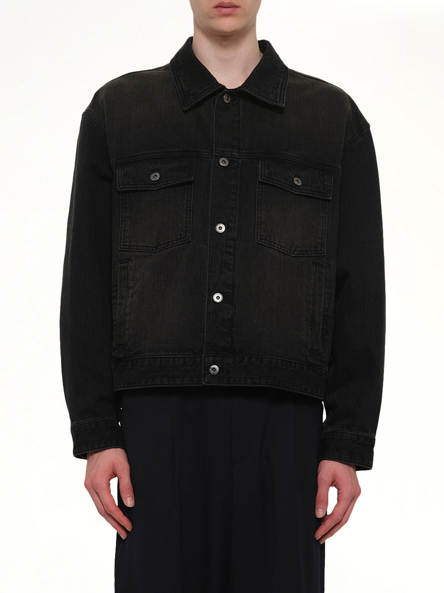 Stone Washed Denim Jacket in Black