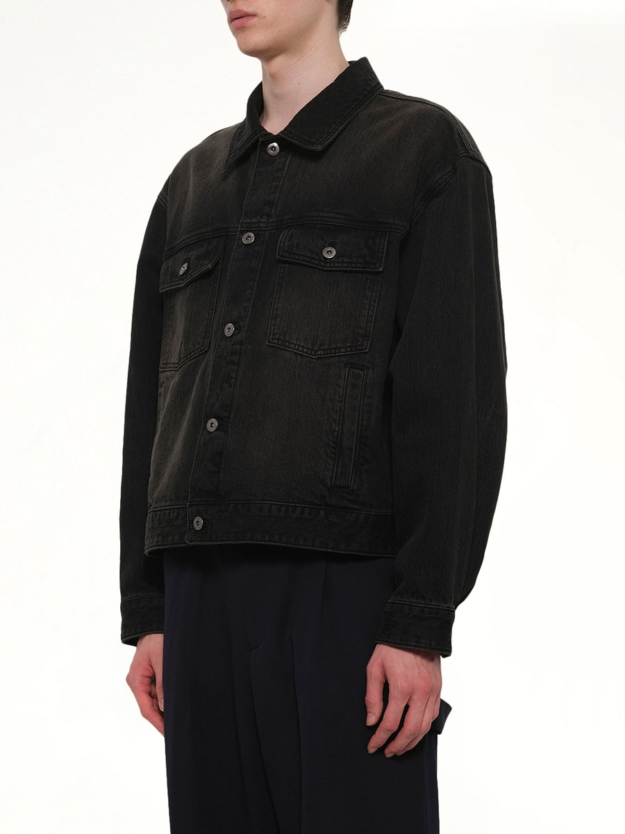 Stone Washed Denim Jacket in Black