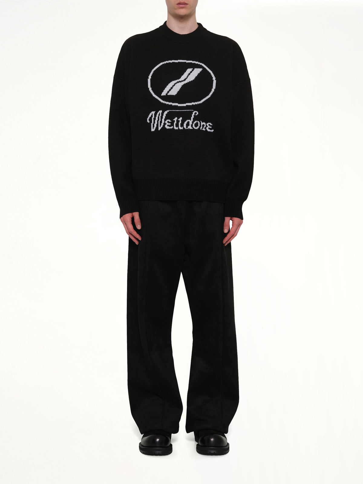 Logo Jacquard Intarsia Sweater in Black