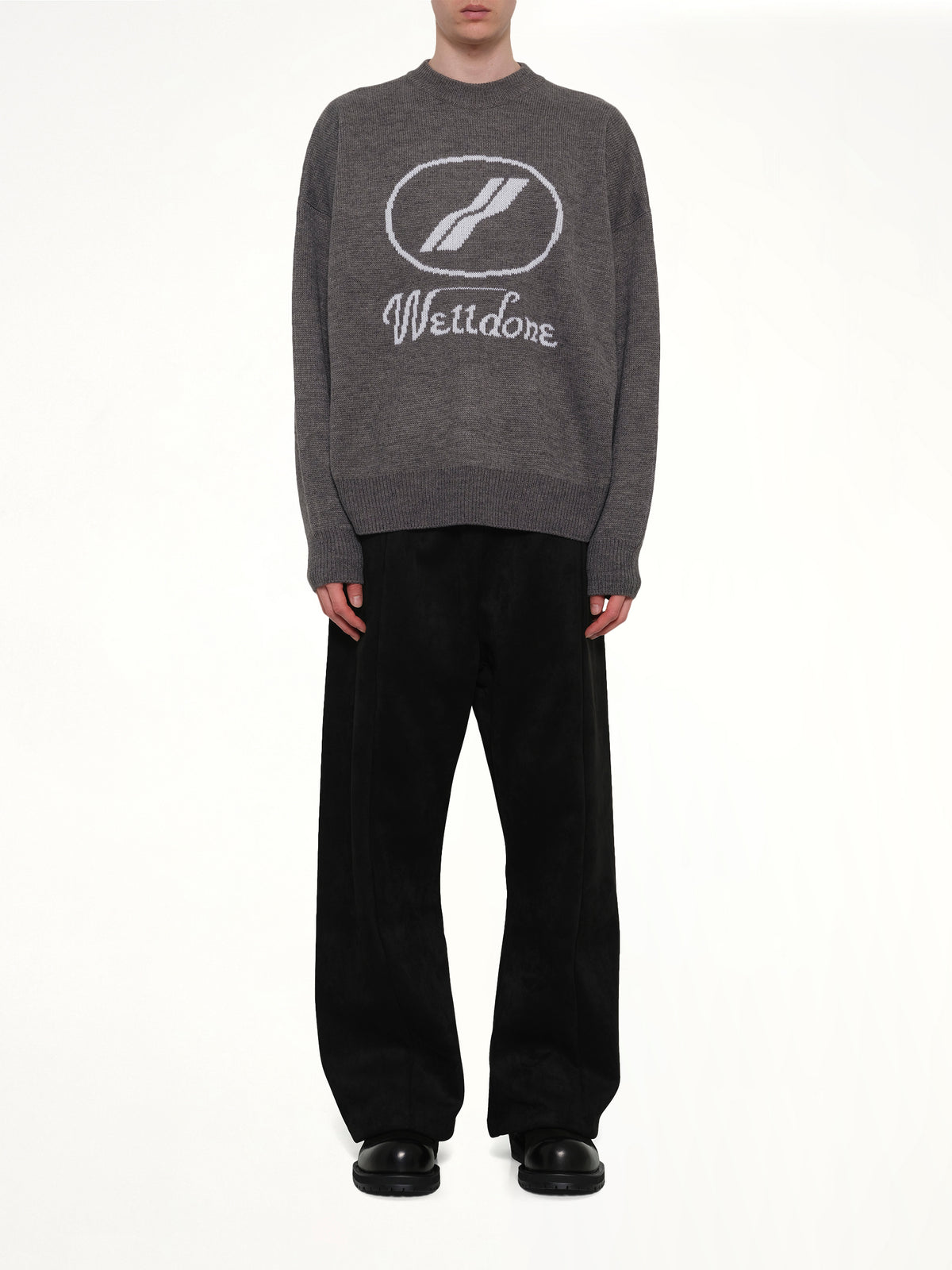 Logo Jacquard Intarsia Sweater in Grey