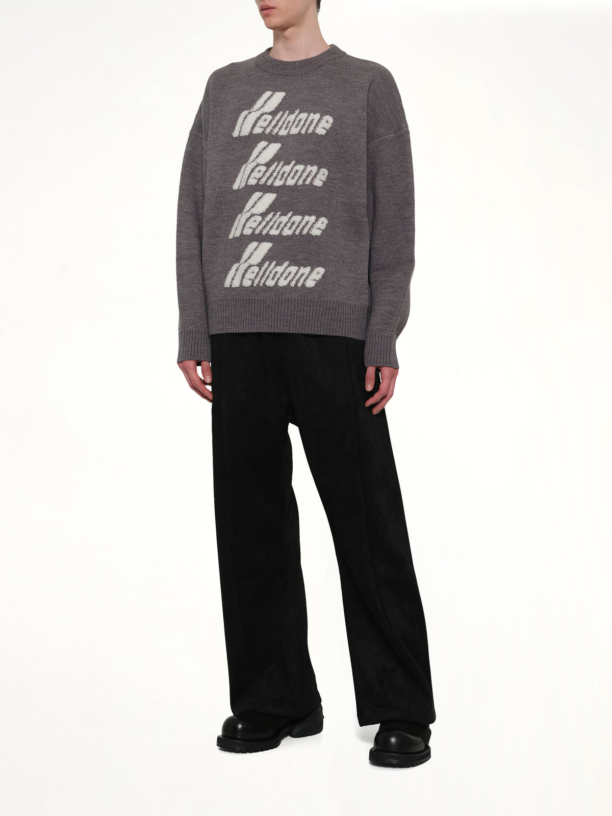 Logo Pile Knit Sweater in Grey