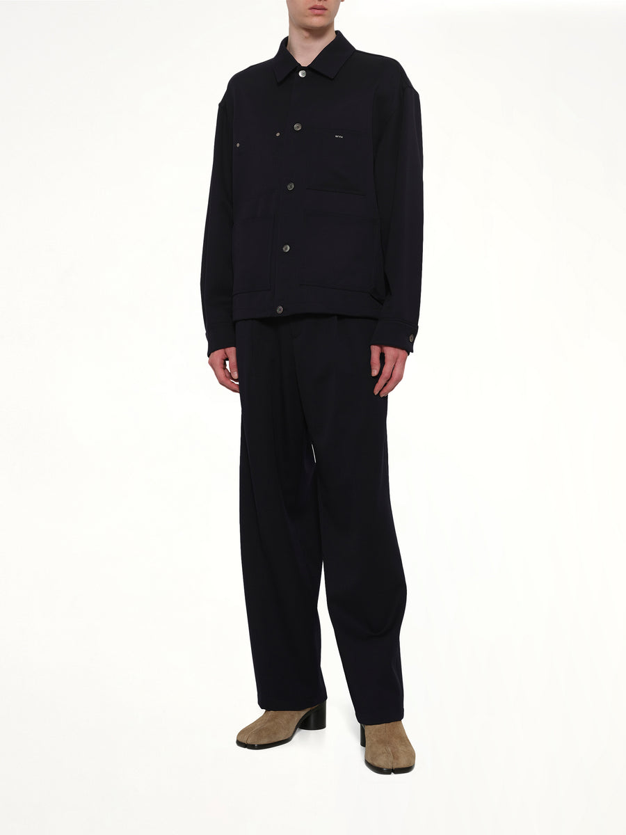 Wool Pleat Trouser in Navy