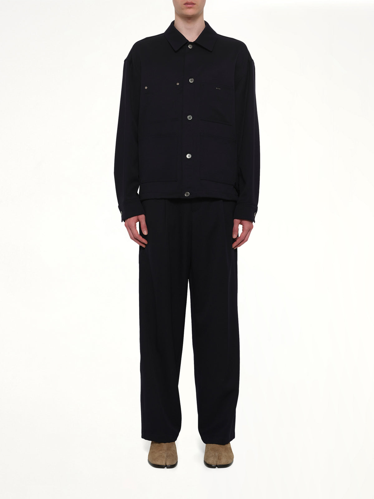 Wool Button Shirt in Navy