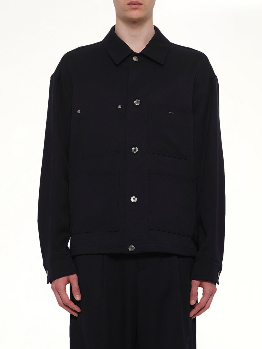 Wool Button Shirt in Navy