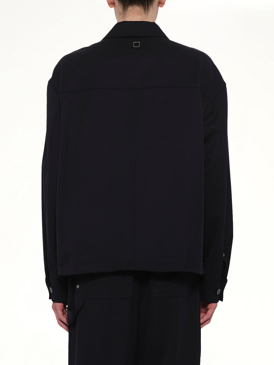 Wool Button Shirt in Navy