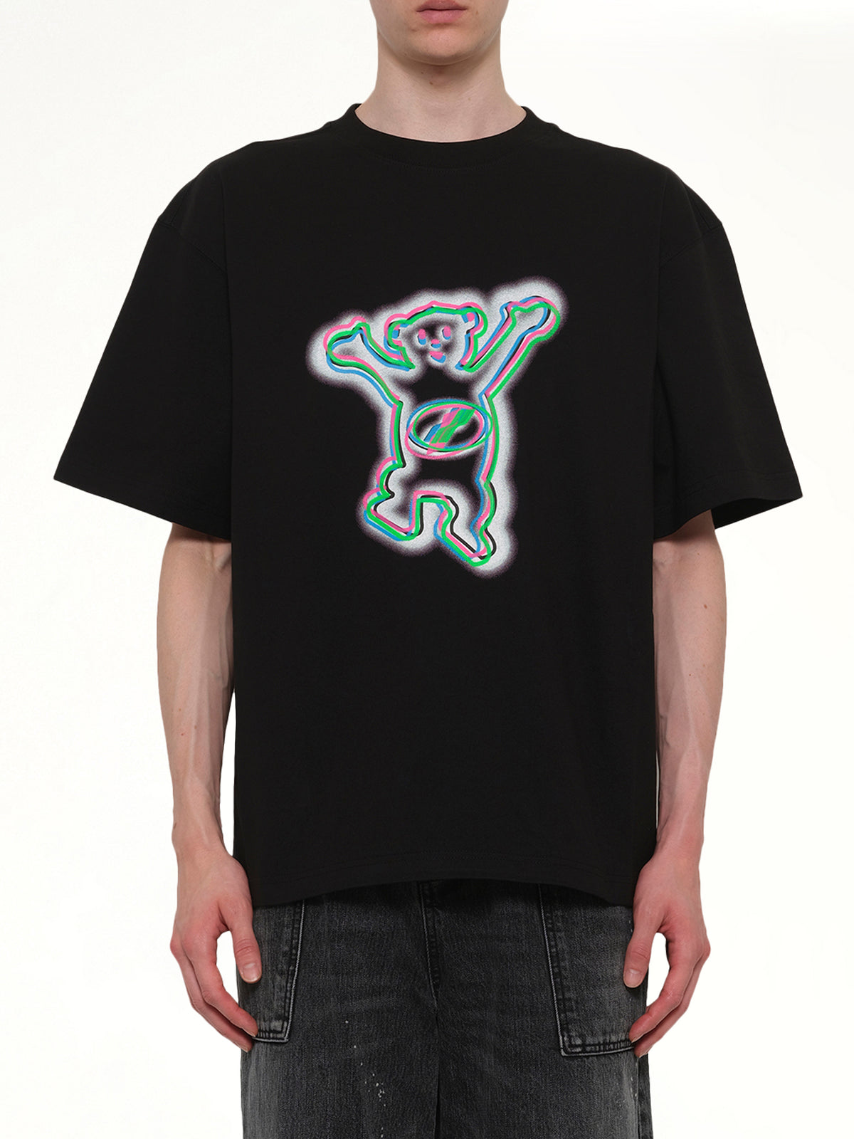 Colourful Teddy Print T-Shirt in Black